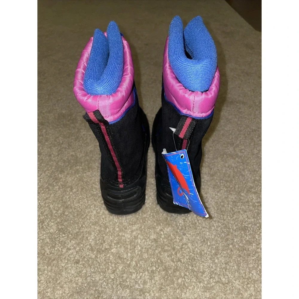 Totes Kids Snow Boots Black Pink Blue Waterproof Winter Insulated Size 4 NEW